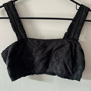 Woman's AE Black Lace Overlay Super Cropped Bandeau Bra Tank Top Size Small
